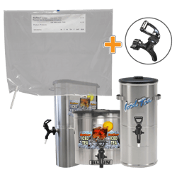Saftea Liner tea urn liner and spigot shown with tea urns
