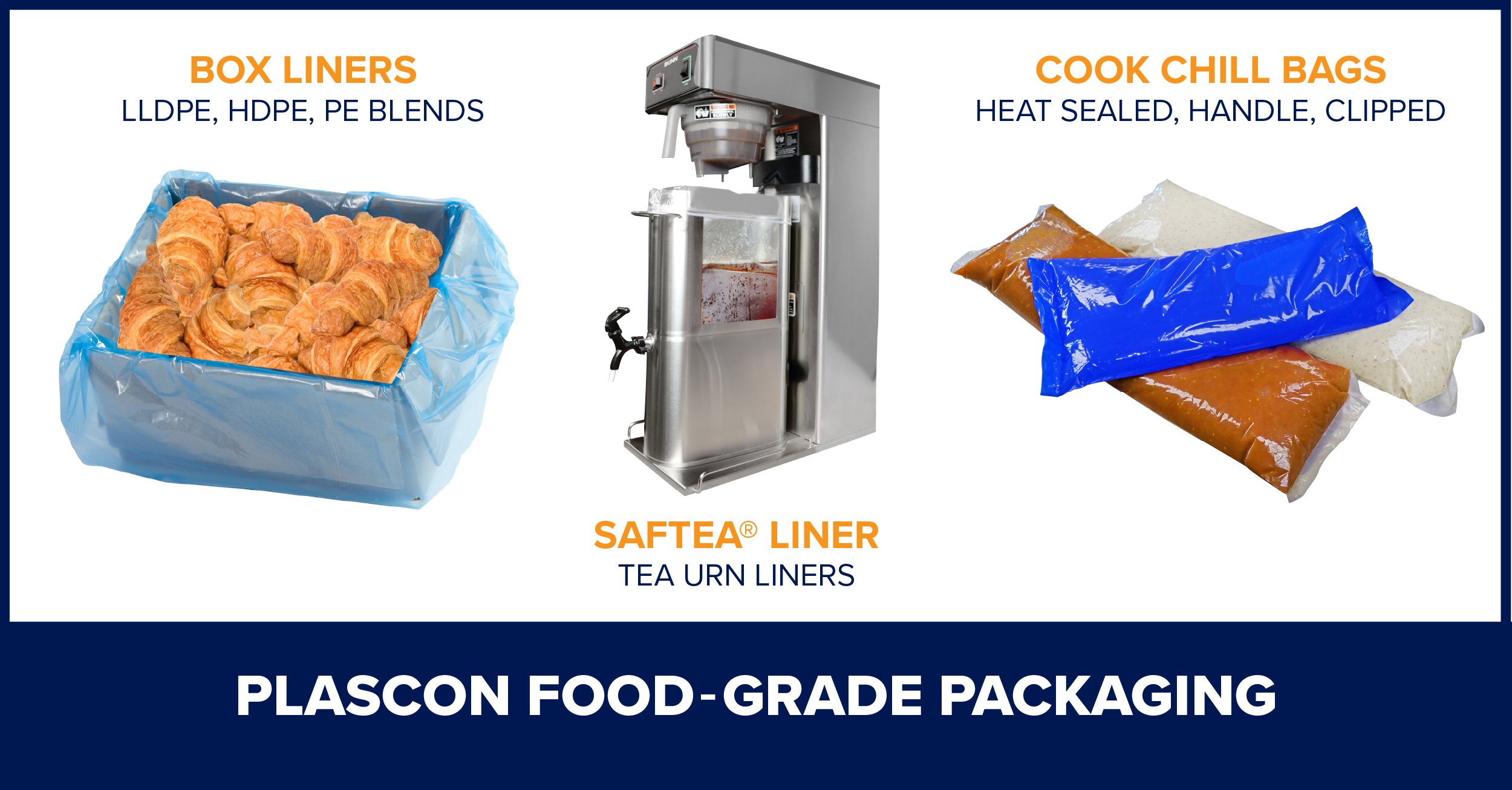 Plascon manufactures food grade packaging for Cook Chill Bags, Saftea Liners and Box Liners